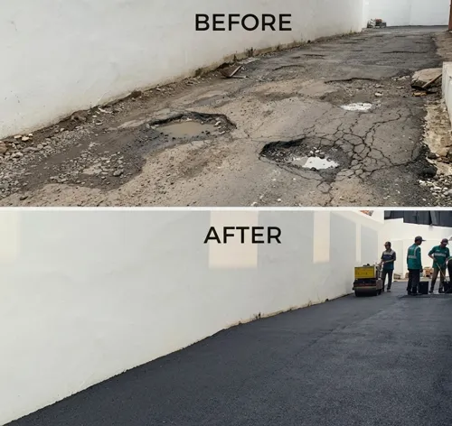 hasil pekerjaan kontraktor aspal jalan sebelum dan sesudah