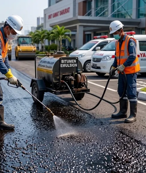 Tack coat pada permukaan jalan sebelum pengaspalan