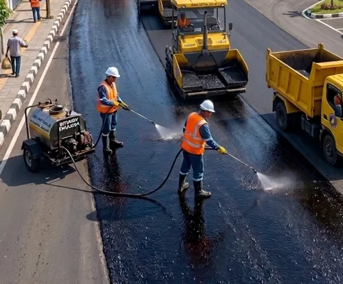 Proses penyemprotan tack coat sebagai lapis perekat aspal