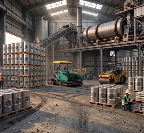 Persediaan produk aspal cair waterproofing di gudang