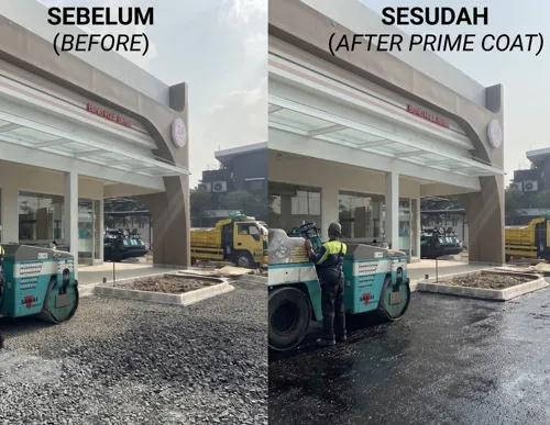 Hasil sesudah dan sebelum pengaspalan jalan dengan struktur kuat dan tampilan rapi