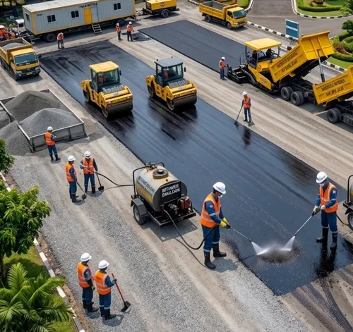 Aplikasi tack coat pada jalan untuk meningkatkan daya rekat