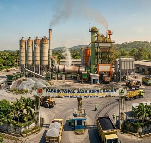 instalasi AMP aspal dengan teknologi modern di proyek jalan