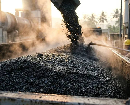 pekerja mengolah aspal bakar untuk perbaikan jalan rusak