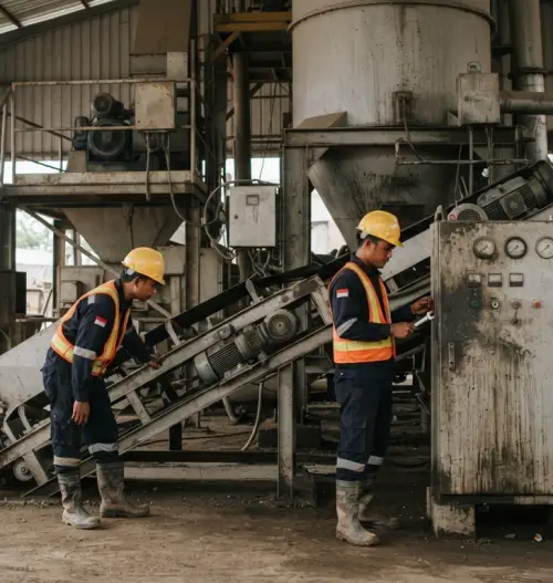 Proses produksi hotmix di pabrik aspal Sumedang