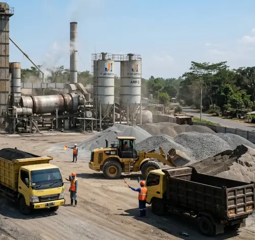 Detail mesin Asphalt Mixing Plant di Pabrik Aspal Serang