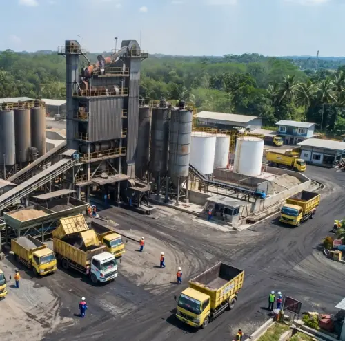 Pengiriman aspal hotmix dari pabrik aspal Cilegon ke proyek.