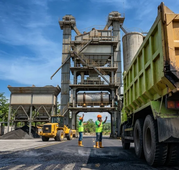 Pabrik Aspal Depok dengan Asphalt Mixing Plant (AMP) untuk produksi aspal hotmix berkualitas.