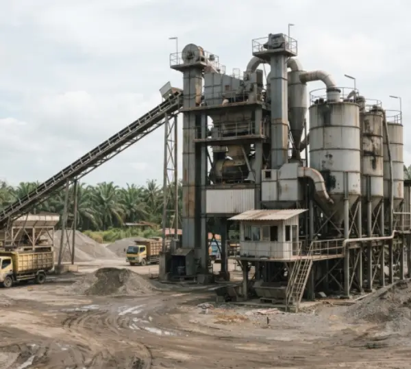 Pengisian hotmix ke dump truck di AMP Sumedang