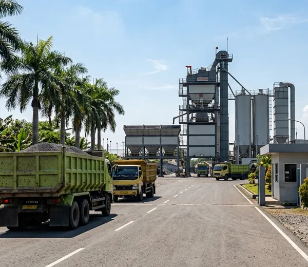 aktivitas produksi aspal di AMP Bogor untuk proyek jalan